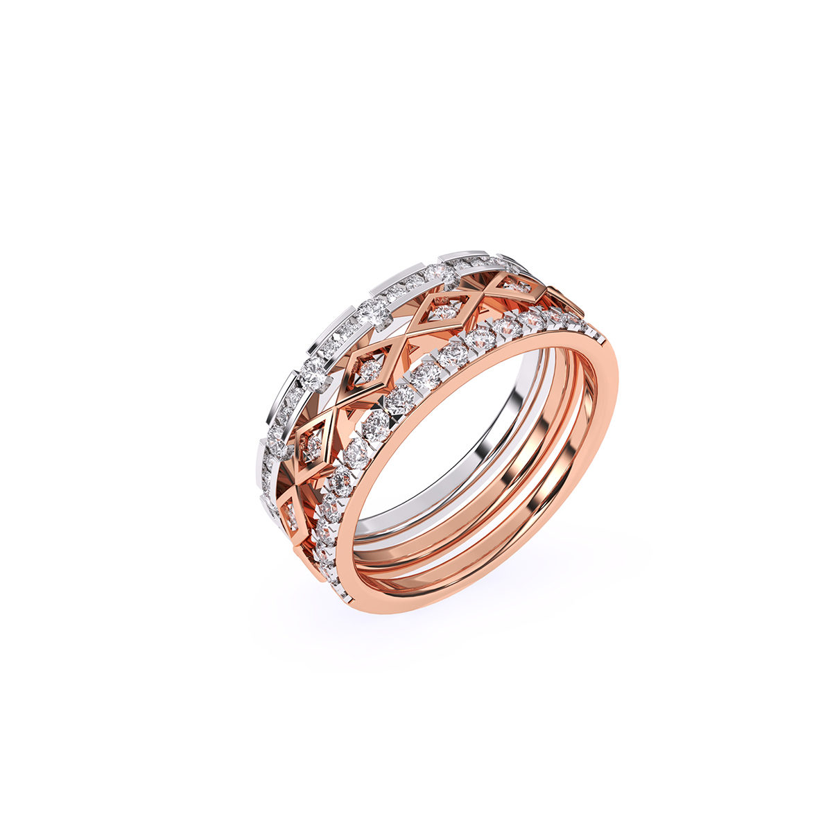 Impressive Three Row Diamond Wedding Band